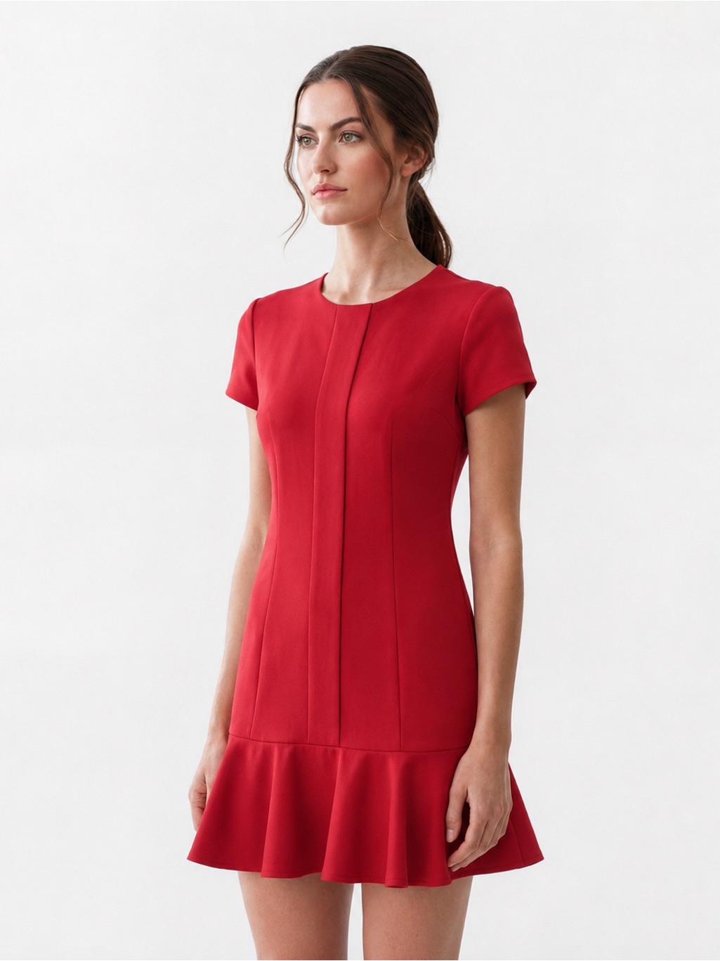 Red Valentino Red Short-Sleeve Ruffle-Hem Mini Dress